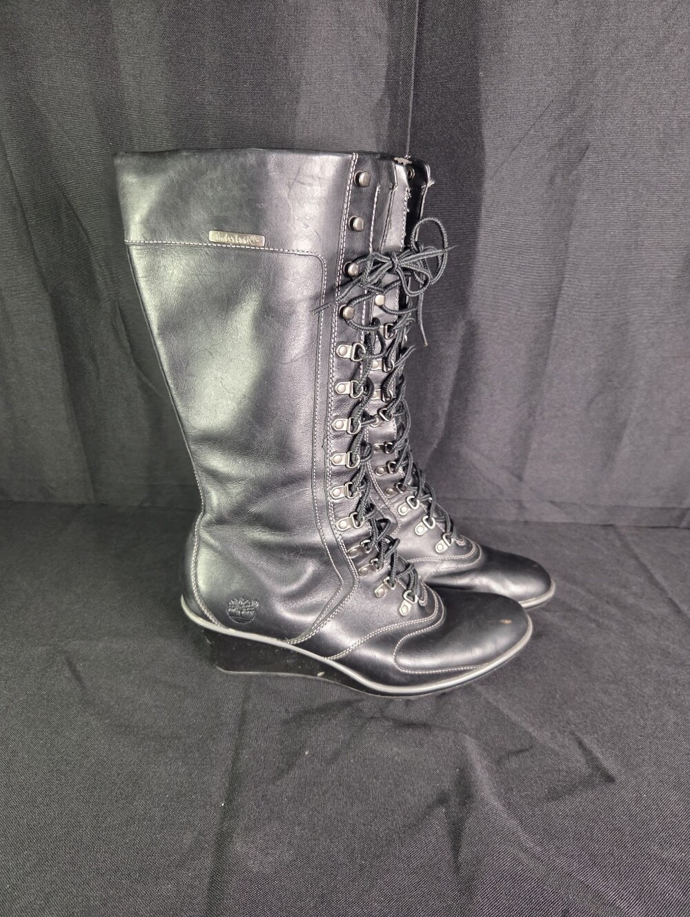 Timberland Lace Up Wedge Boots Black 10